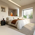 Elegant Modern Hotel Room Interior With King Bed Sofa Beige Rug Arch Windows Decorative Painting