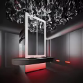 Modern Public Restroom Design With Dark Walls Red Details And Lighting