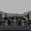 Aerial View Of Modern Office Workspace Layout With Desks Chairs And Functional Zones