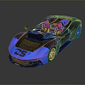 Black and blue convertible sports car with two seats and number 25 on body