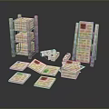 Creative Building Block Bookcase With Multi Layer Structures And Scattered Blocks