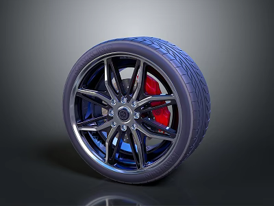 Sporty Car Wheel Design With Red Brake Caliper And Performance Tire 3d model