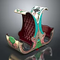 Public Chair With Decorative Green And Pink Floral Patterns And Intricate Carved Artistic Design
