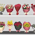 Colorful Flower Bouquets With Diverse Wrapping Styles Arranged On Shelves