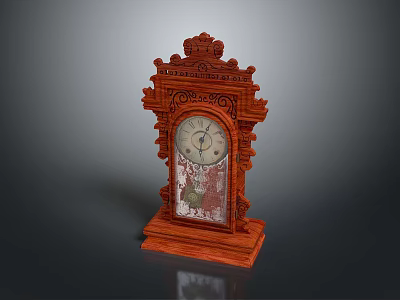 Vintage Carved Wooden Mantel Clock With Classic Design And Glass Panel 3d model