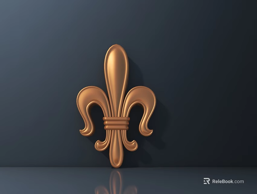 Golden Fleur de Lis Carving On Dark Background With Metallic Shine 3d model 