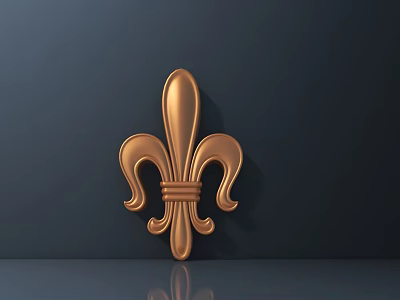 Golden Fleur de Lis Carving On Dark Background With Metallic Shine 3d model