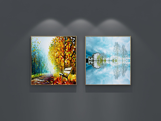 Modern landscape painting decorative painting combination 3d model