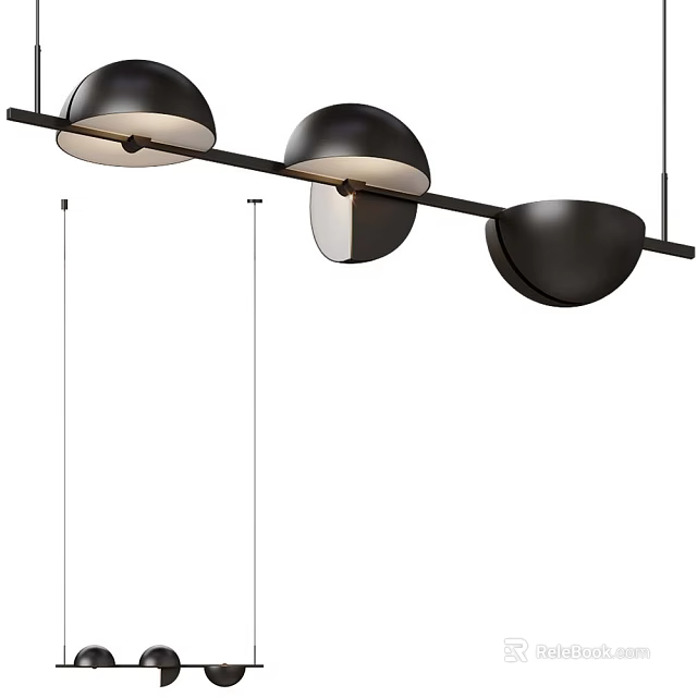 Modern Black Linear Chandelier With Three Curved Shades For Interior Lighting 3d model