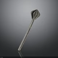 Ancient Metal Weapon With Lobed Head And Carved Long Handle Design