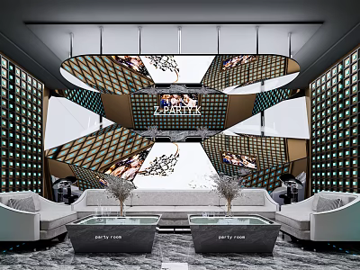 Luxury KTV Interior Design With Modern Sofa Coffee Tables Large Screens And Decorative Lights 3d model