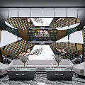 Luxury KTV Interior Design With Modern Sofa Coffee Tables Large Screens And Decorative Lights