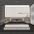 Modern Minimalist Bedroom Interior With Upholstered Headboard Nightstands And Floor to Ceiling Curtains