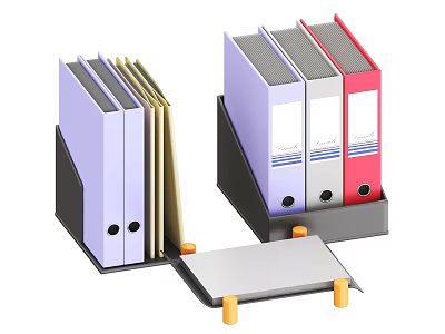 Colorful File Folders In Black Holders With White Labels And Metal Plate 3d model