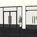 Modern Double Glass Doors with Black Frames and Potted Plants in Interior 3d model