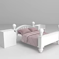 White Bed Frame With Spherical Posts On Headboard Footboard And Pink Bedding