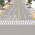 Modern Municipal Road With Pedestrian Walkway Green Median Street Lamps And Modern Buildings