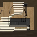 Modern Interior Space With Wooden Walls Staircase Glass Railing And Chandelier