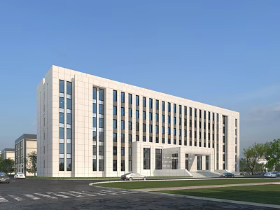 Modern Industrial Factory Building Exterior With White Facade Large Windows And Multi Storey Structure 3d model