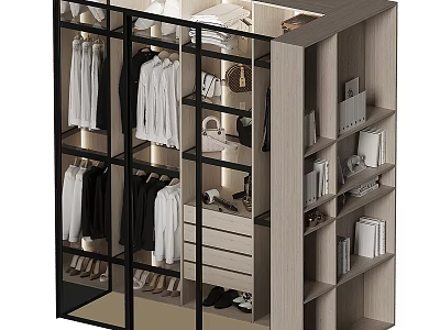 Elegant Modern Wardrobe With Glass Doors Hanging Clothes Drawers And Shelves 3d model