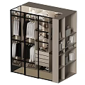 Elegant Modern Wardrobe With Glass Doors Hanging Clothes Drawers And Shelves