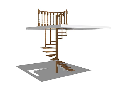 Wooden Spiral Staircase With Railing For Modern Home Interior Design 3d model