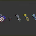 Colorful Small Game And Movie Character Figurines With Various Designs On Black Reflective Background