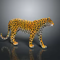 Leopard 3D Model With Yellow And Black Spots Standing On Black Background With Reflection 3d model