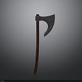 Decorative Axe With Wooden Handle And Ornate Metal Blade Design