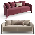 Modern Burgundy and Beige Double Sofa with Soft Plush Decorative Pillows 3d model