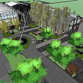 Commercial Landscape Design With Cherry Blossom Trees White Architecture And Outdoor Courtyard
