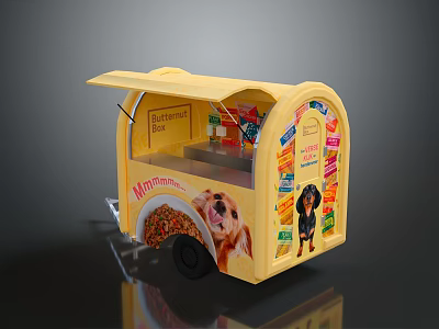 Mamas Doggie Diner Yellow Food Cart With Dog Images And Pet Food 3d model