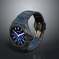 Sleek Black Watch With Blue Dial And Modern Metal Strap Fashionable Design