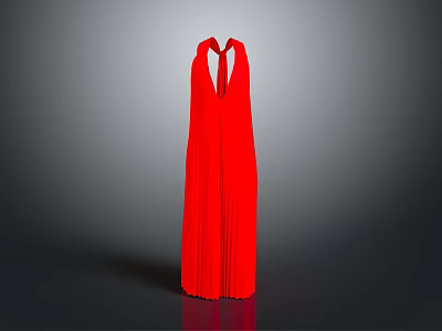 Elegant Red Long Dress With Halter Neck Design And Pleated Skirt 3d model