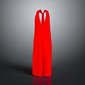 Elegant Red Long Dress With Halter Neck Design And Pleated Skirt