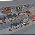 Various Outdoor Kiosk Structures With Different Roof Styles And Stalls 3d model