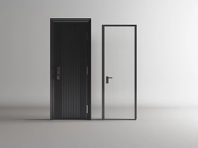 Modern Black Hinged Doors With Striped Panel And Glass Design For Interior Spaces 3d model