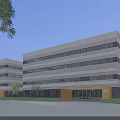 Modern Multi storey Industrial Factory Exterior With Large Glass Windows And Surrounding Trees