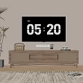 Wooden TV Stand with Rattan Doors Drawers TV Potted Plant and Decorative Statue