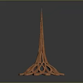 Orange Modern Sculptural Structure With Spire Top And Intricate Lacy Base