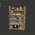 Multi tiered Storage Shelf with Books Boxes and Small Items for Home Organization 3d model
