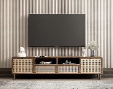 Silent TV Cabinet Rattan TV Cabinet Decoration Combination TV 3d model