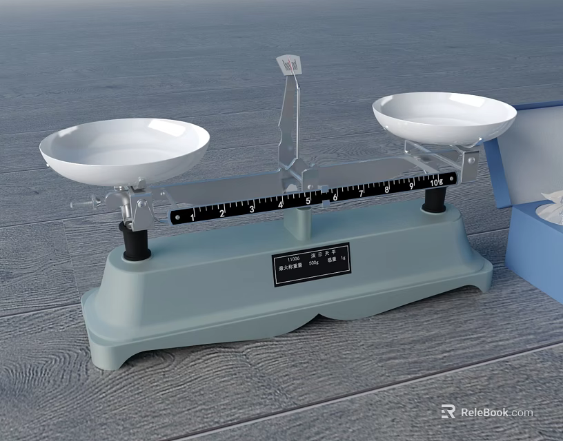 Commercial Laboratory Balance With White Pans Gray Base And Blue Box 3d model 