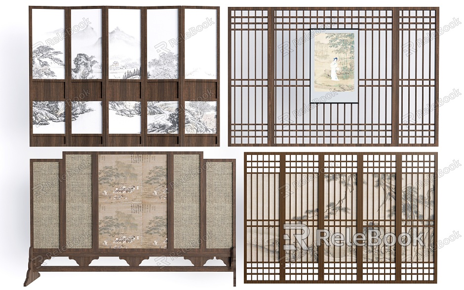 Chinese-style Screen Partition Chinese-style Carved Screen Wooden Partition Decorative Screen model