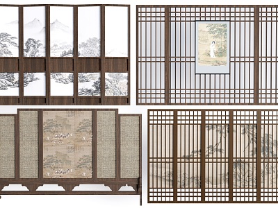 Chinese-style Screen Partition Chinese-style Carved Screen Wooden Partition Decorative Screen model