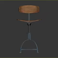 Simple Design Wooden Stool With Blue Metal Frame Adjustable Height And Backrest