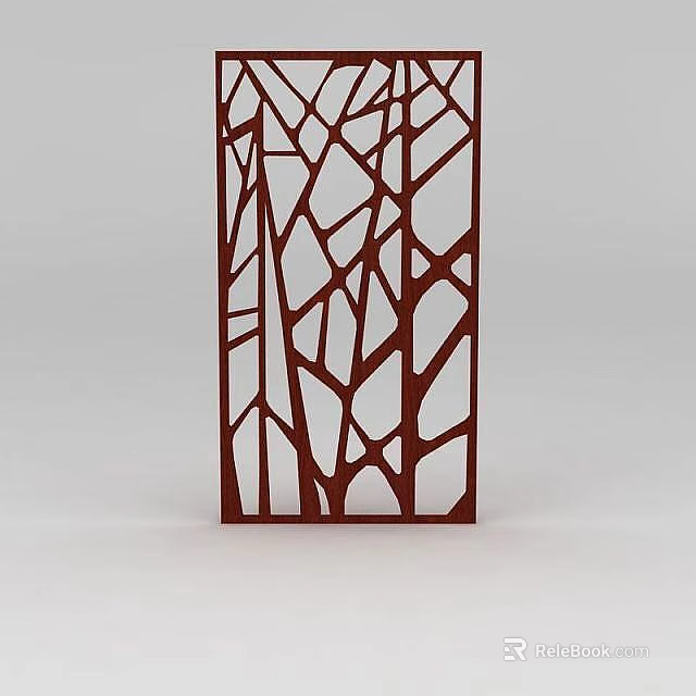 Red Metal Carved Panel With Tree Branch Pattern For Interior Decor 3d model 