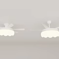 White Ceiling Fan Lights With Curved Blades And Scalloped Shades On Ceiling