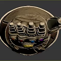 Sculpted Golden Infinity Gauntlet With Intricate Design And Colored Gemstones