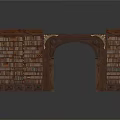 Classic Wooden Bookshelf Archway With Multiple Shelves And Decorative Elements